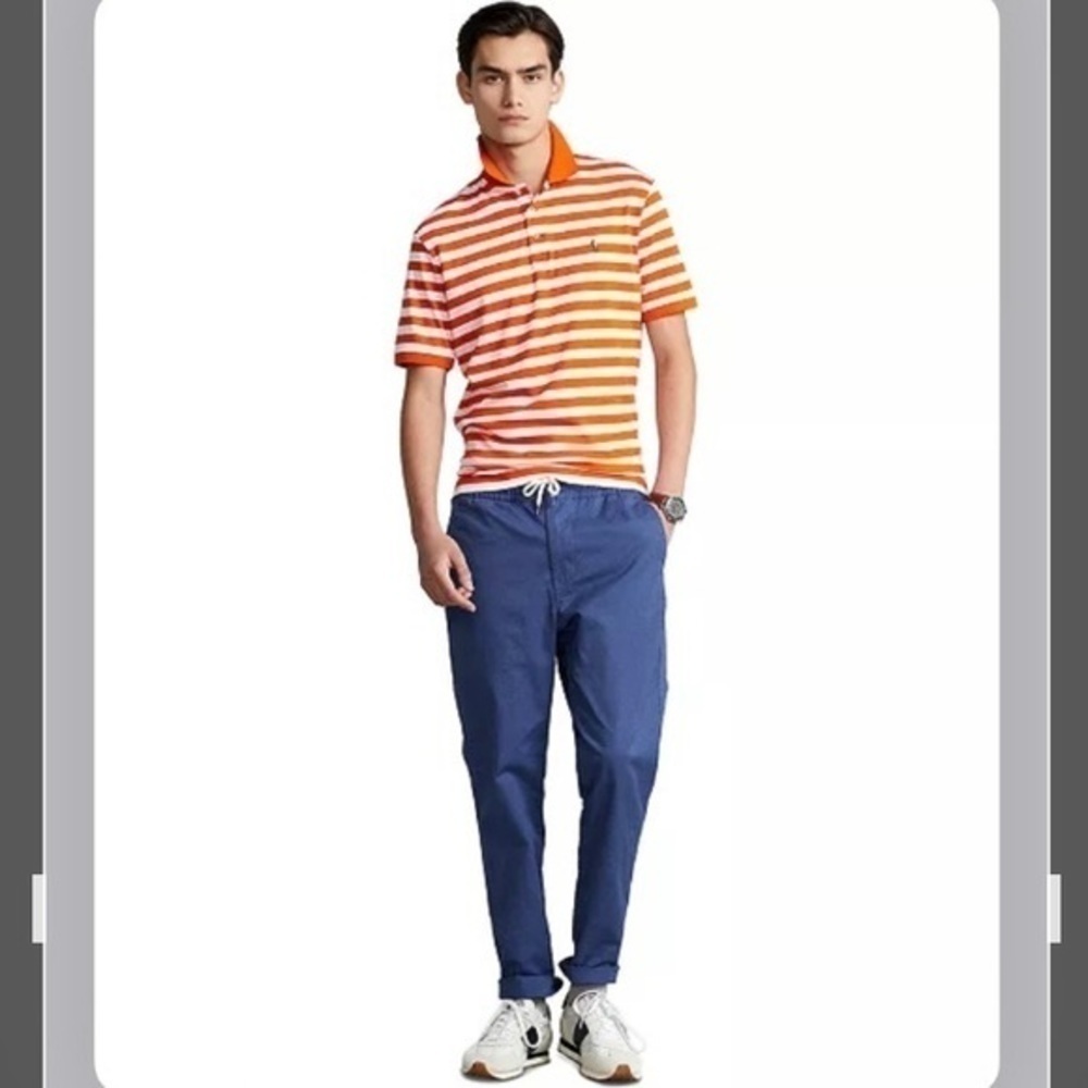 Polo Ralph Lauren Classic Fit Soft Cotton Striped Polo Shirt Orange/white Sz XXL - Picture 3 of 15